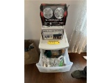 2-DRAWER PLASTIC STORAGE CABINET & CONTENTS: LED RACING LIGHTS, ELECTRIC PUMP, MISC.