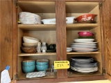 LOT OF ASSORTED DISHWARE, PYREX, PAPER GOODS