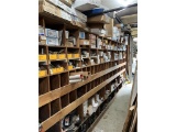 LOT: ASSORTED PLUMBING & HEATING PARTS INVENTORY & REMAINING CONTENTS ON BACK WALL SHELVING