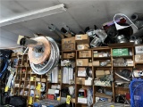 REMAINING CONTENTS ON WALL: PLUMBING & HEATING PARTS, HARDWARE, COPPER PIPE, SENSORS & MISCELLANEOUS