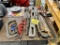 MISC. TOOL LOT: LEVELS, C-CLAMPS, SAW BLADES, PIPE WRENCHES, ASSORTED HAND SAWS