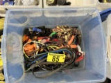 LOT OF RATCHET STRAPS & BUNGEES IN STORAGE BIN