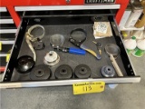 CONTENTS OF DRAWER: OIL FILTER, WRENCHES, CLAMPS