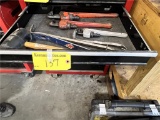 CONTENTS OF DRAWER: PIPE WRENCHES, PRY BARS, HAMMERS