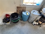 LOT: OIL DRAIN CANS, WASTE OIL, 3-FLUID EXTRACTORS, FUNNELS