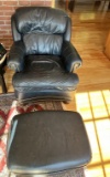 HANCOCK & MOORE FINE FURNITURE LEATHER ARMCHAIR & OTTOMAN