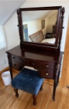 PORTABLE 4-DRAWER VANITY WITH UPHOLSTERED STOOL