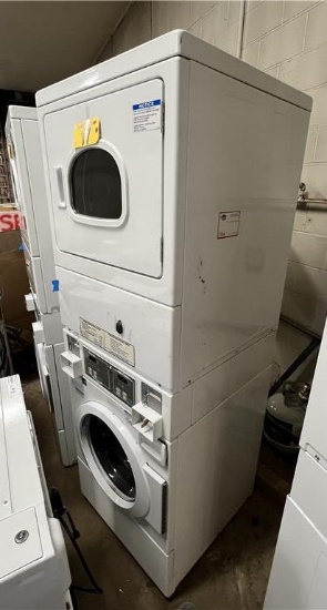 $BID PRICE X 2 - HUEBSCH COMMERCIAL FRONT LOAD STACK WASHER & DRYER, COIN OPERATED