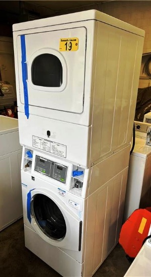 $BID PRICE X 2 - ELECTRIC HUEBSCH COMMERCIAL FRONT LOAD STACK WASHER & DRYER, COIN OPERATED