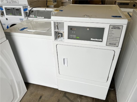 $BID PRICE X 2 - HUEBSCH COMMERCIAL TOPLOAD ELECTRIC WASHER & FRONTLOAD DRYER, COIN OPERATED