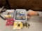 MISC. LOT: HELICOIL SET, COMPRESSION TESTER, ROLLER CHAIN, VISE, MIKASA WATER TANK