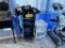 LOT: PORTABLE 4-DRAWER SALON CART, 3-DRAWER PLASTIC STORAGE CABINET & 7-ASSORTED STYLING TOOLS