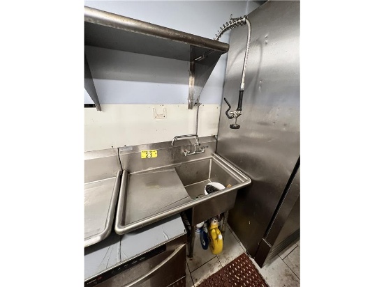 39" MIX RITE STAINLESS STEEL SINK W/ SPRAY NOZZLE & DRAIN BOARD, 18"X18"X12"D BAY, MODEL MRSA-1-L
