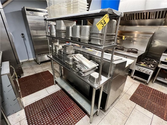 60"X14"X35"H STAINLESS STEEL TABLE WITH 31"X12"D UPPER SHELF