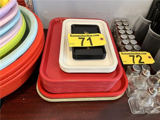 LOT: 25-ASSORTED SIZE CAFETERIA TRAYS, 10-CONDIMENT TRAYS, 7-TIP TRAYS