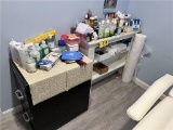 LOT OF ASSORTED STERILIZING SUPPLIES, STORAGE CABINET & MISC. COSMETICS
