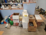 LOT OF ASSORTED PAPER GOODS, TAKEOUT CONTAINERS, CUPS, STRAWS, PLASTIC WARE