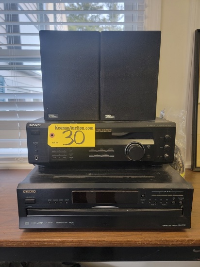 SONY STRE135 RECEIVER WITH ONKYO DXC390 6-CD CHANGER & 2-DESIGN ACOUSTIC SPEAKERS