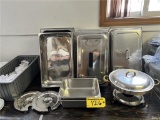 LOT OF ASSORTED CHAFFING PANS & S/S INSERTS: 6-CHAFFING LIDS, 4-CHAFFING PANS, 2-INSERTS, 2-LIDS