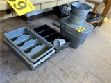 LOT: ASSORTED PASTIC CONTAINERS, FLATWARE HOLDERS, GALVANIZED PAILS, MISC.