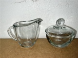 (19) CLEAR GLASS CREAM & SUGAR SETS WITH (8) EXTRA CREAMERS