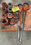 LOT OF RIDGID PIPE THREADING EQUIPMENT: (2) MODEL 12R RATCHET HANDLES & (9) ASSORTED SIZE DIES