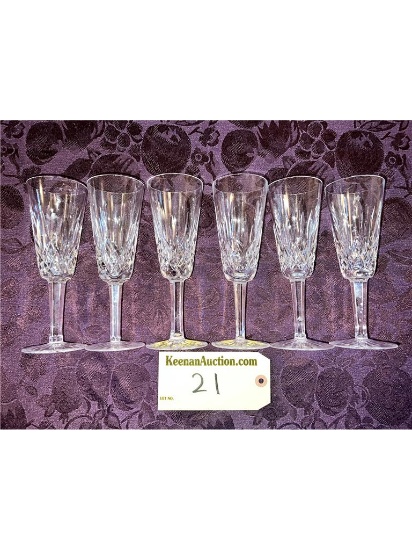 TIMES THE MONEY: (6) WATERFORD CRYSTAL LISMORE CHAMPAGNE FLUTES