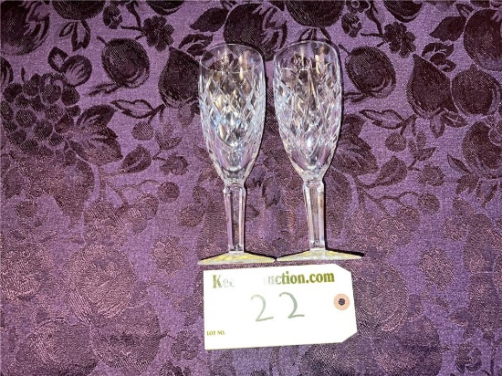 TIMES THE MONEY: (2) WATERFORD CRYSTAL LISMORE CHAMPAGNE FLUTES, 7.5"H