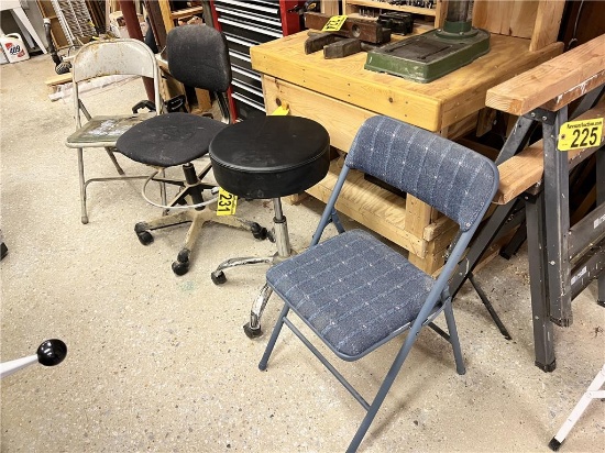 LOT: EXAM STOOL, OFFICE CHAIR, 2-FOLDING CHAIRS