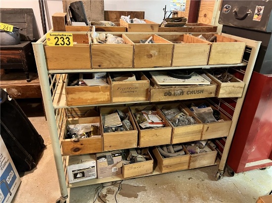 PORTABLE RACK & CONTENTS, 55"W X 36"D X 48"H, ELECTRICAL HARDWARE