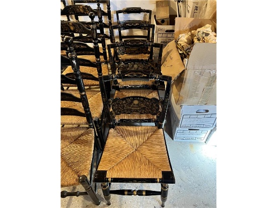 TIMES THE MONEY: (4) HITCHCOCK STENCILED DECORATOED RUSH SEAT CHAIRS