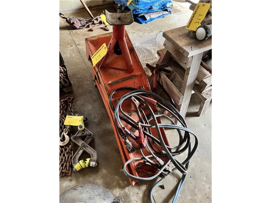 LOT: SET OF CAR RAMPS, STAND, JUMPER CABLES