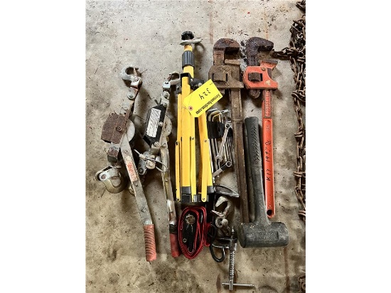 TOOL LOT: 2-PIPE WRENCHES, 2-COMEALONGS, ALLEN WRENCHES, MISC.