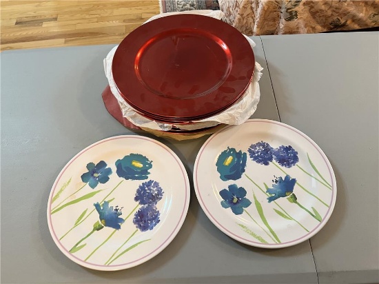 LOT: (11) 13" CHARGERS & (2) PLASTIC PLATES