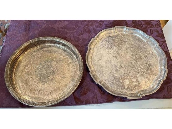 LOT: 2-METAL SERVING PLATTERS, 12" & 10"