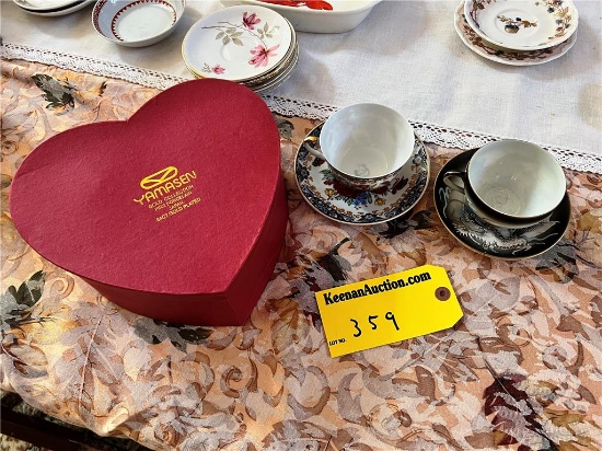 SET OF (2) YAMASEN JAPANESE HAND PAINTED TEA CUPS & SAUCERS