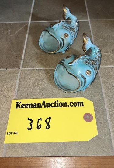 PAIR OFCOLLECTIBLE OPEN MOUTH FISH FIGURINES, GOLD ACCENTS, PAPER LABEL   "JAPAN",