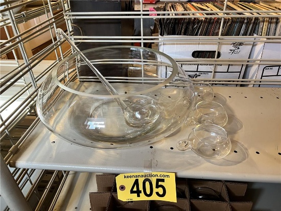 LOT: 14-PC PUNCH BOWL SET: 12-CUPS, PUNCH BOWL & LADLE