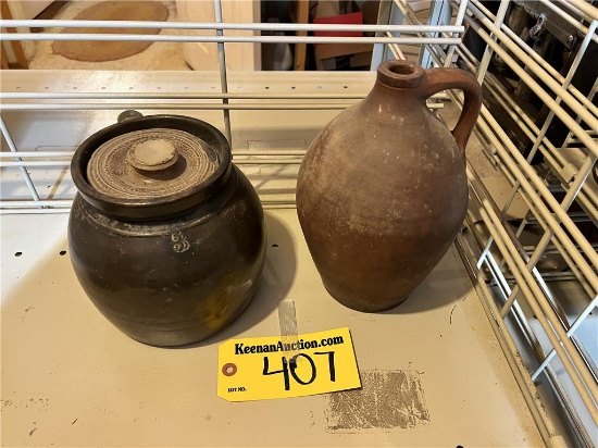 LOT: STONEWARE 3-QT. PITCHER & CROCK