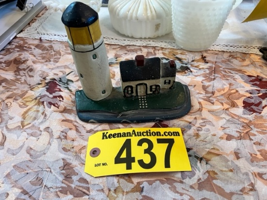 HERITAGE METALCRAFT MADE IN MAINE CAST IRON LIGHTHOUSE DOOR STOP, SIGNED