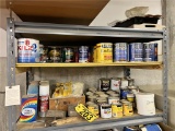 CONTENTS ON 2-SHELVES: STAINS, SUNDRIES, PUTTY, FLEX SEAL