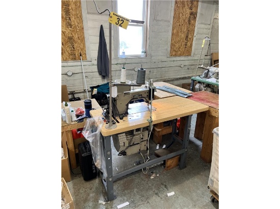 FLOOR 1: BROTHER MARK II EXEDRA E-40 SEWING MACHINE STATION, 3PH, S/N: E6587304 W/ CHAIR