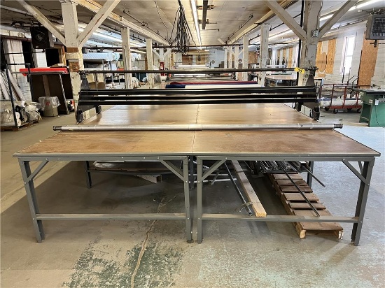 FLOOR 1: 40'L X 10'W X 34.5"H CUTTING TABLE, (20) 4' X 5' SECTIONS, W/(2) ROLL CARRIERS