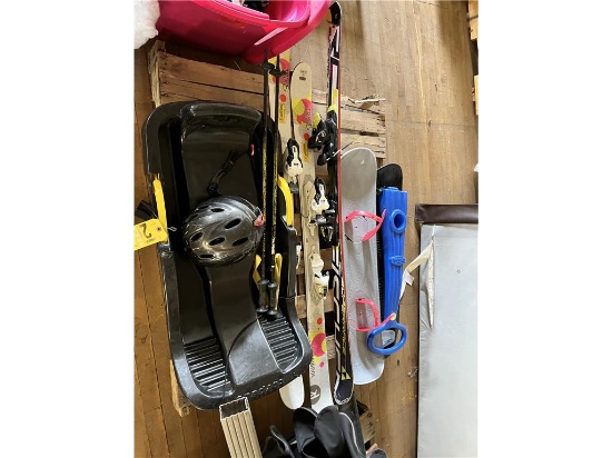 FLOOR 3: WINTER SPORT LOT: CHILDREN'S SLEDS, SNOW BOARD, SKIS, HELMET