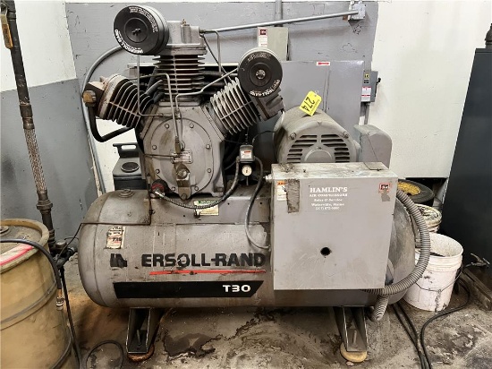 FLOOR 1: INGERSOLL RAND T30, MODEL 3000E30 HORIZONTAL AIR COMPRESSOR, 120-GAL, 30HP