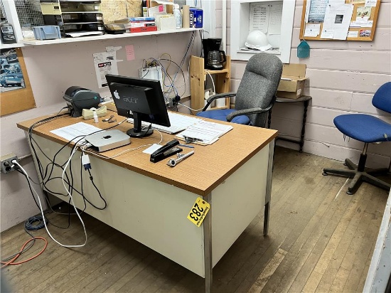 FLOOR 1: CONTENTS OF OFFICE: PRINTER STAND, DESK, CHAIRS, SIDE TABLE
