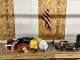FLOOR 2: MISC. LOT: HARD HATS, EXTENSION CORDS, RULERS, OFFICE SUPPLIES & VACUUM