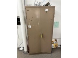 FLOOR 2: 2-DOOR STORAGE CABINET & CONTENTS: OFFICE SUPPLIES, NEW STAPLERS & MISC.