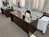 FLOOR 2: LOT: 2-DOUBLE PEDESTAL DESKS, 5X30 & 6X24, 2-OFFICE CHAIRS, SIDE STAND & LAMP