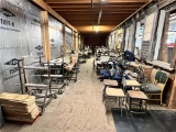 FLOOR 1: LOT: 24-PARTS SEWING MACHINE STATIONS REMAINING CONTENTS, STOOLS, CHAIRS, AIR HOSES